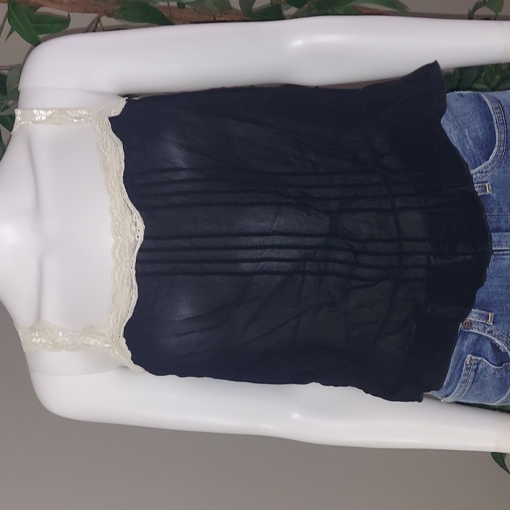 VINTAGE Bebe Sheer Black Camisole with Cream Lace